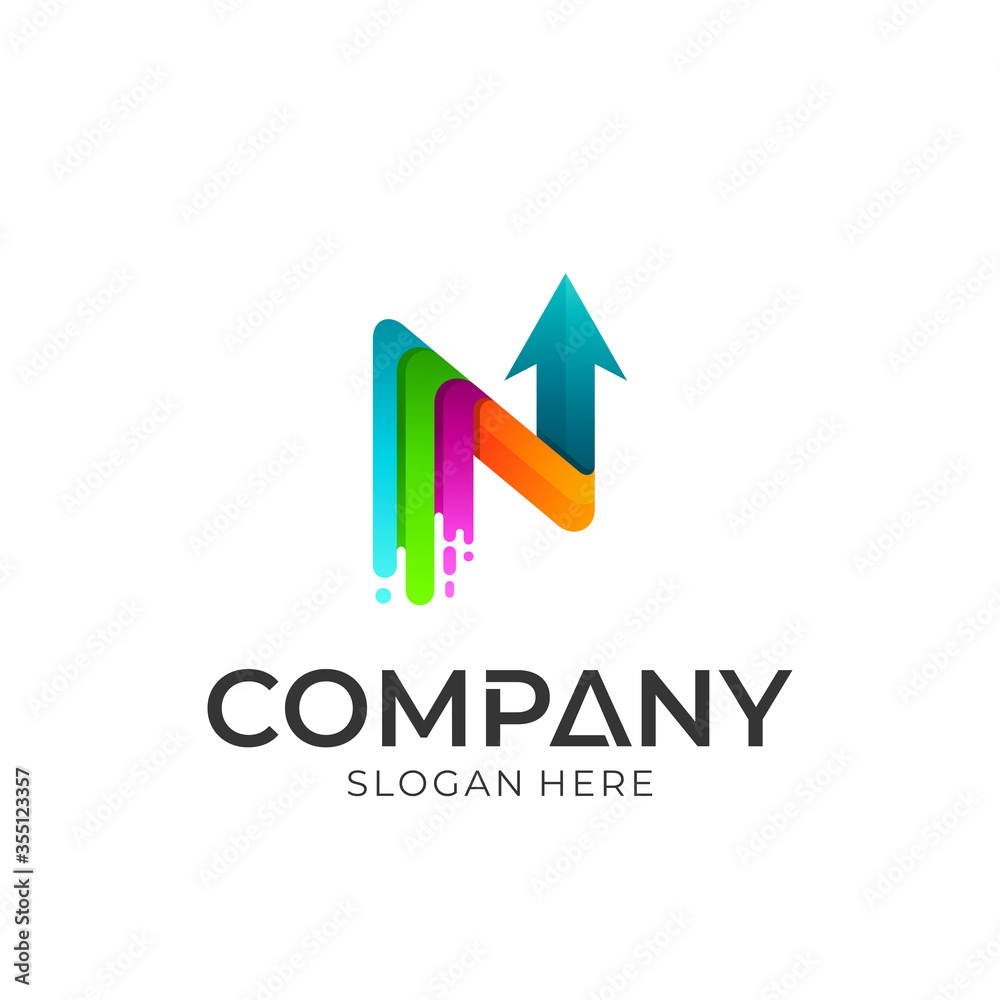 Initial letter N with arrow colorful logo design Initial letter N with arrow colorful logo design