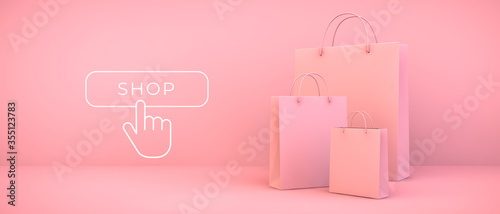 pink shopping bags and button photo