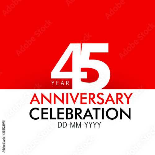 45 year Anniversary Concept Red Color and White for Banner, Poster, Greeting Card - Vector