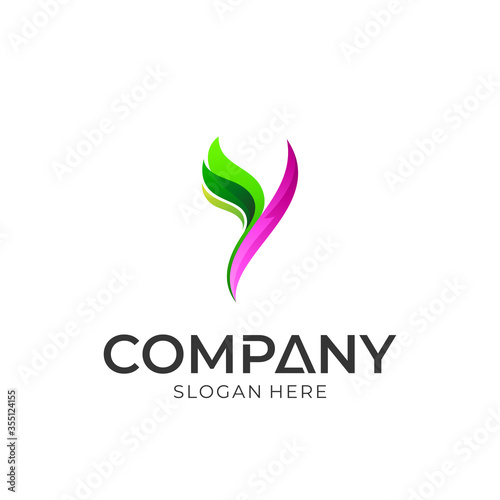 Logo vector of letter y with leaf. Simple style. Logo template ready for use.