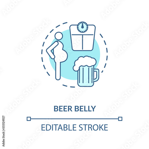 Beer belly concept icon. Common mens health issue, unhealthy lifestyle idea thin line illustration. Excessive weight problem, bad figure. Vector isolated outline RGB color drawing. Editable stroke