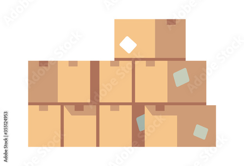 Pile of cardboard boxes. Stacked sealed various packing of goods vector concept