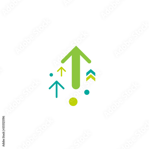 three green arrows up with dots on white background. Launch, upgraid icon.