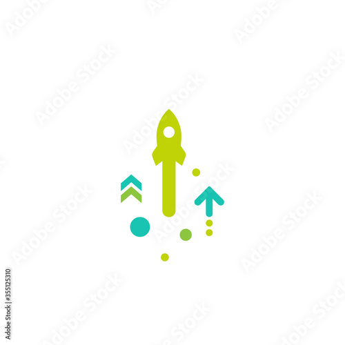 three green arrows up with dots on white background. Launch, upgraid icon.