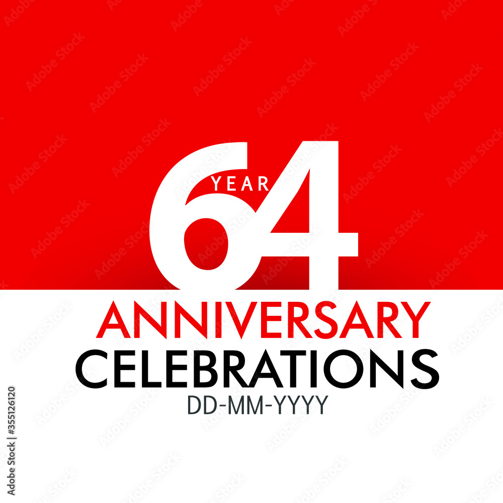 64 year Anniversary Concept Red Color and White for Banner, Poster, Greeting Card - Vector