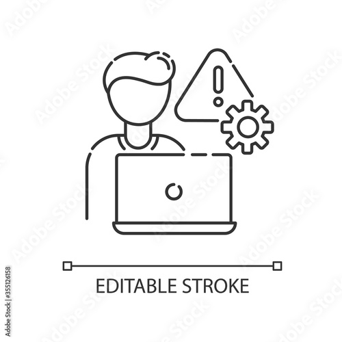 Crisis management pixel perfect linear icon. Danger control. Evaluate dangerous situation. Thin line customizable illustration. Contour symbol. Vector isolated outline drawing. Editable stroke