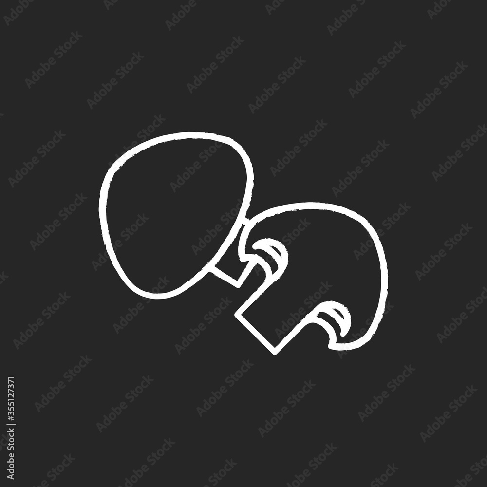 Mushroom chalk white icon on black background. Fresh vegetable for cooking meal. Product form grocery store. Whole nutrient veggie from supermarket. Isolated vector chalkboard illustration Mushroom chalk white icon on black background. Fresh vegetable for cooking meal. Product form grocery store. Whole nutrient veggie from supermarket. Isolated vector chalkboard illustration