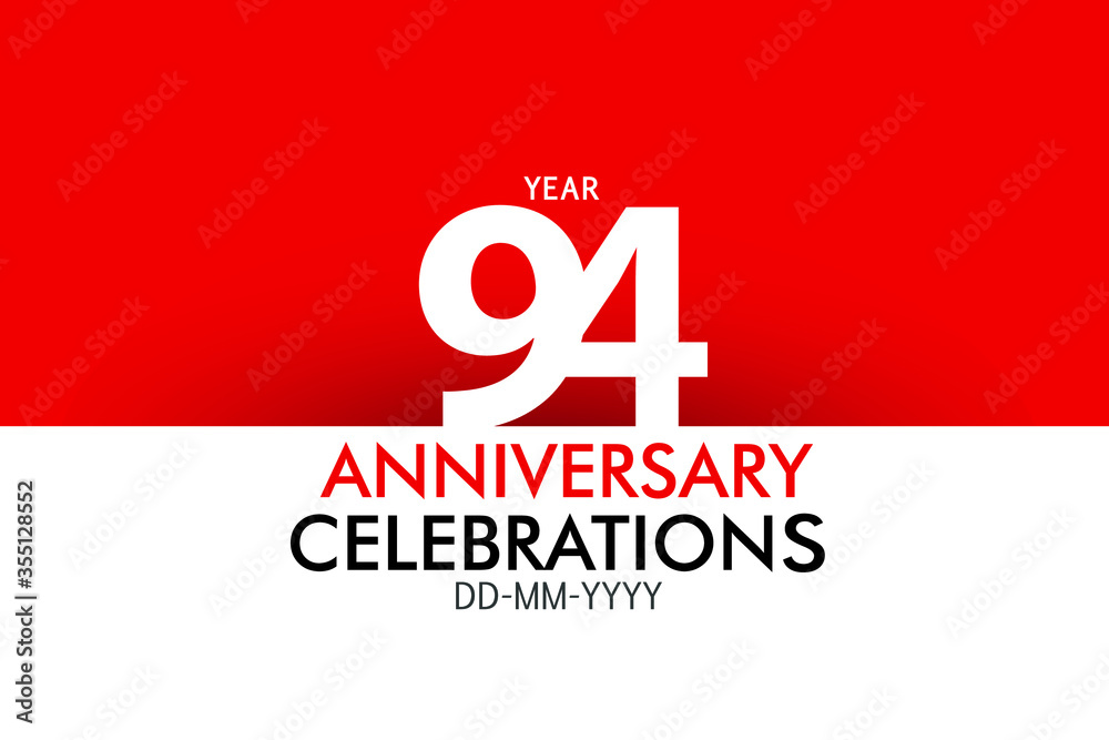 94 year Anniversary Concept Red Color and White for Banner, Poster, Greeting Card - Vector 94 year Anniversary Concept Red Color and White for Banner, Poster, Greeting Card - Vector
