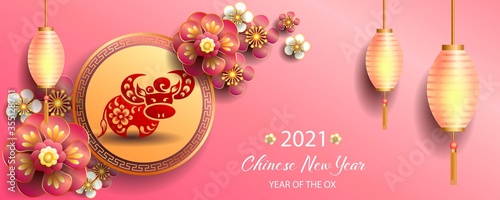 Happy new year 2021 / Chinese new year / Year of the ox / Zodiac sign for greetings card, invitation, posters, brochure, calendar, flyers, banners 