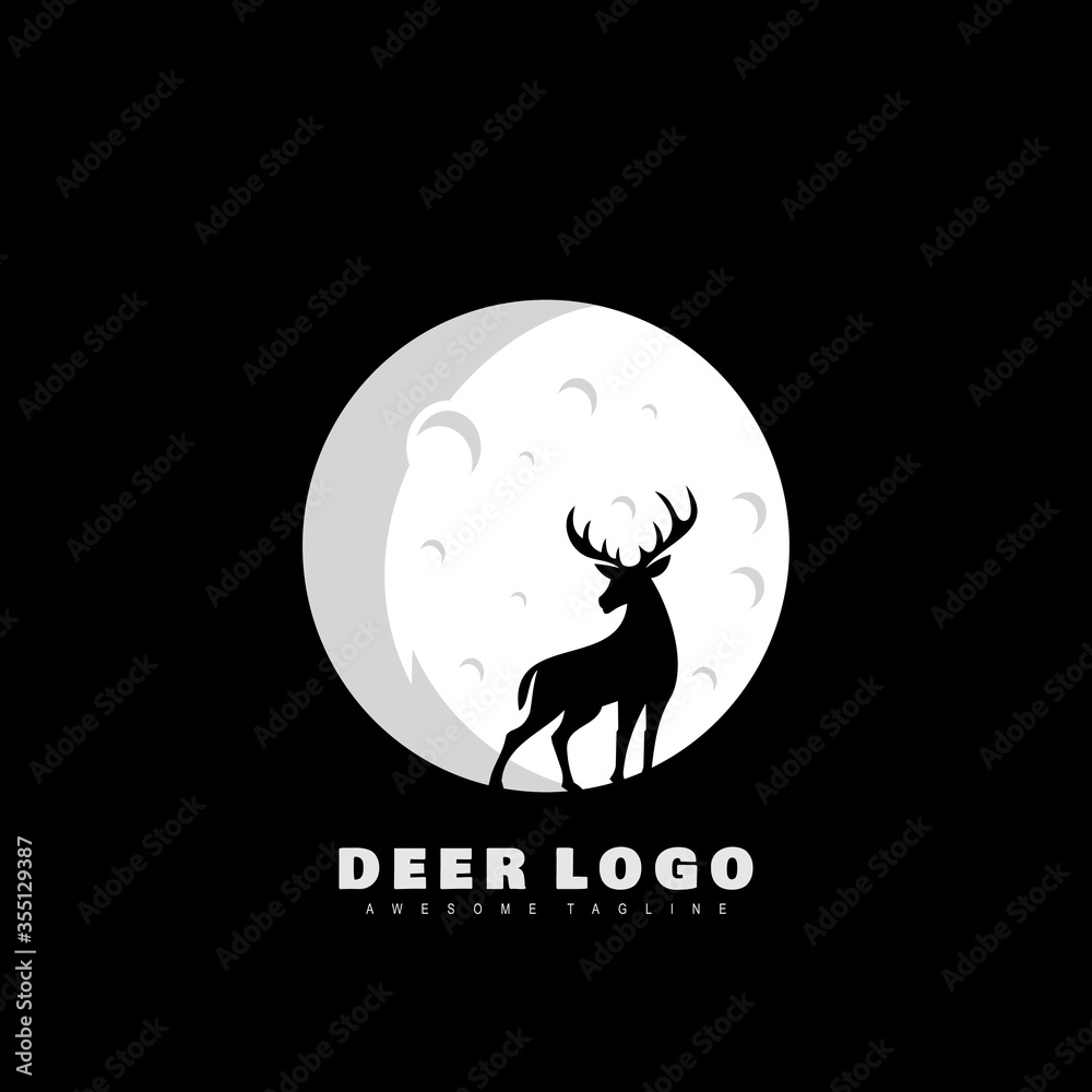stock vector amazing silhouette deer moon design template