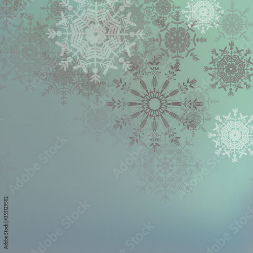 art christmas green blue background with snowflakes and space for text