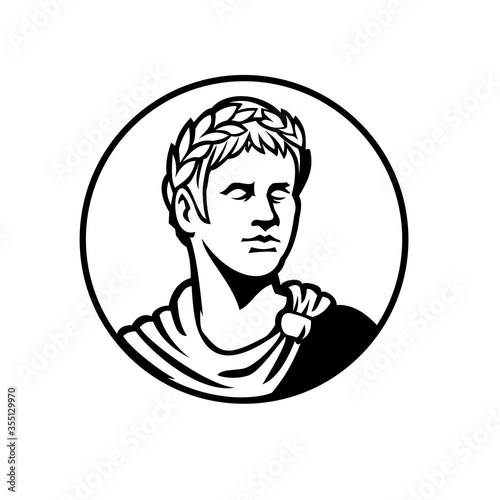Ancient Roman Emperor Looking Side Circle Mascot Black and White photo