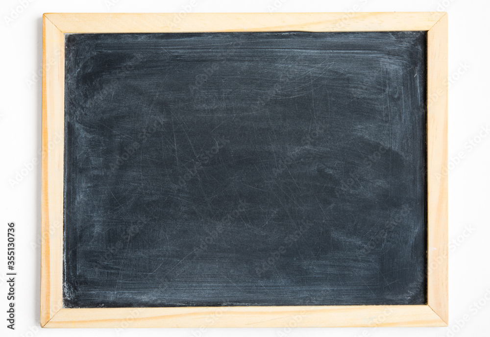 Blank chalkboard in light wooden frame isolated on white Blank chalkboard in light wooden frame isolated on white