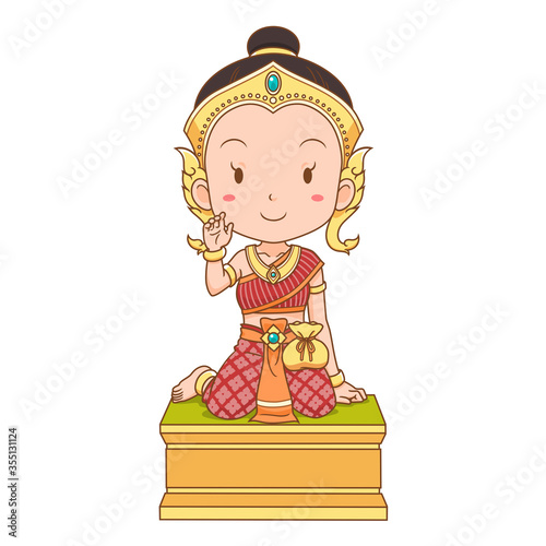 cartoon character of Nang Kwak is a household divinity of Thai folklore. She is deemed to bring good fortune, wealth, prosperity, attract customers to a business.