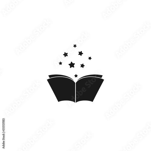 Open book with stars or fireworks flying out. Isolated on white background.