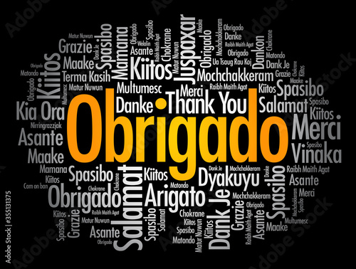 Obrigado (Thank You in Portuguese) Word Cloud in different languages