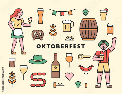 Oktoberfest characters and icons. flat design style minimal vector illustration.