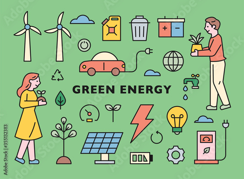 Environmental protection energy system icon set. Environmental movement. flat design style minimal vector illustration.