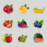Creative healthy mix fruit for a low calorie snack, isolated on white background, vector and illustration.