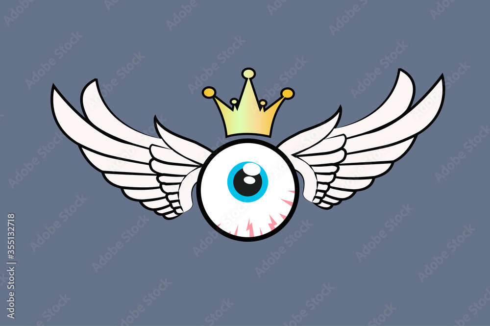 Obraz premium Vector Isolated Illustration of an Eye with Wings and Crown