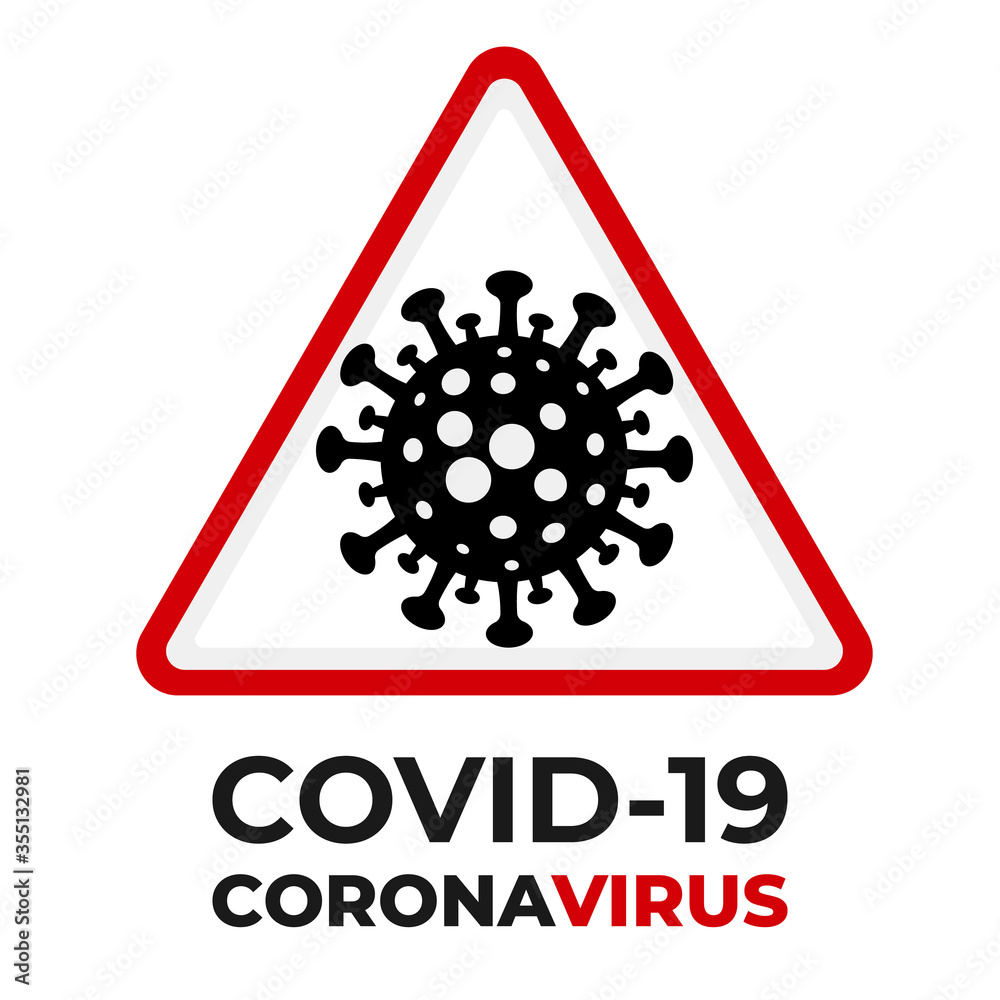 Covid-19 icon in red prohibitive triangular sign. Coronavirus pandemic stop novel coronavirus outbreak. Danger of infection 2019-ncov novel bacteria. Stop Covid19. Covid-19 icon in red prohibitive triangular sign. Coronavirus pandemic stop novel coronavirus outbreak. Danger of infection 2019-ncov novel bacteria. Stop Covid19.