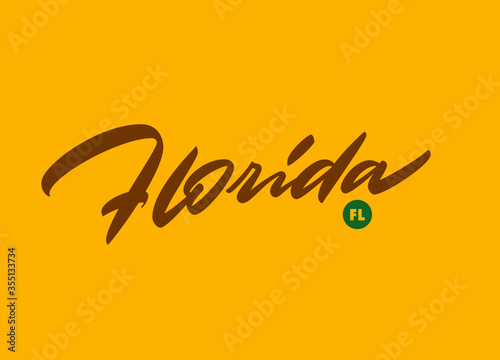"Florida" custom script lettering. Editable colours and size. Great for printing on t-shirt, card etc.