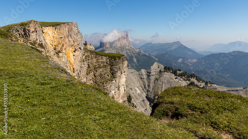 mountain landscape in the Vercors with Mont Aiguille and Grand Veymont, France
