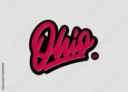 "Ohio" custom script lettering. Editable colours and size.