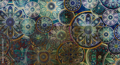 Photography art colorful vintage ethnic pattern with floral and mandala elements, with Islam