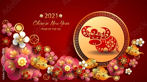 Happy new year 2021 / Chinese new year / Year of the ox / Zodiac sign for greetings card, invitation, posters, brochure, calendar, flyers, banners 