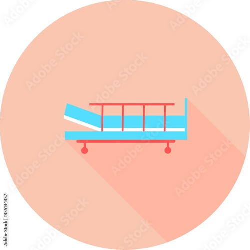 Hospital bed in circle with long shadows. Intensive care unit icon. Resuscitation, rehabilitation, hospital ward. Vector illustration can be used for topics like healthcare, medical care, medicine. 
