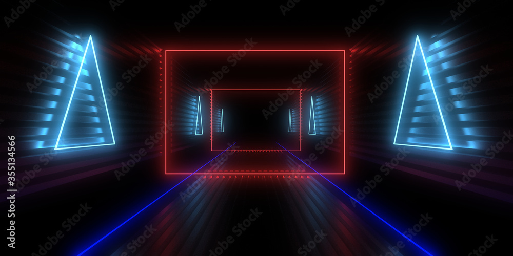 3D abstract background with neon lights. neon tunnel .3d illustration 3D abstract background with neon lights. neon tunnel .3d illustration