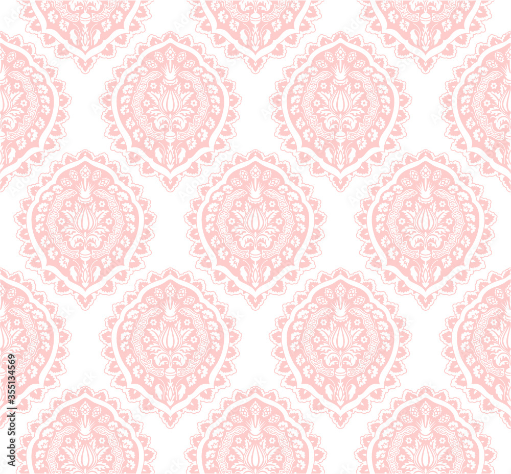vector seamless pattern with flowers and damask