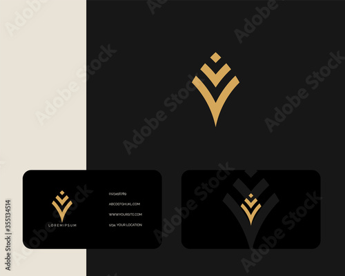Letter V V logo design with business card vector template. creative minimal monochrome monogram symbol. Premium business logotype. Graphic alphabet symbol for corporate identity