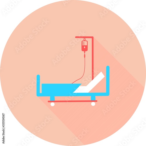 Hospital bed in circle with long shadows. Intensive care unit icon. Resuscitation, rehabilitation, hospital ward. Vector illustration can be used for topics like healthcare, medical care, medicine. 