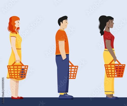 queue of people in the store at the checkout flat illustration