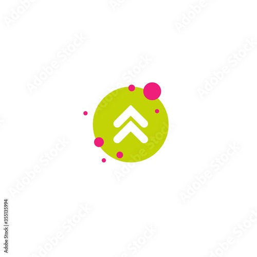 white arrows up in green circle with bubbles icon. swipe up button.