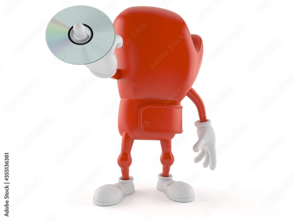 Fototapeta premium Boxing glove character holding cd disc