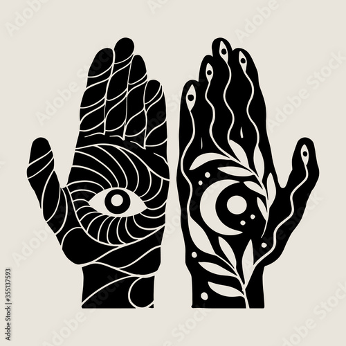 Vector hand drawn illustration of human hands isolated. Tattoo artwork. Template for card, poster, banner, print for t-shirt, pin, badge, patch.