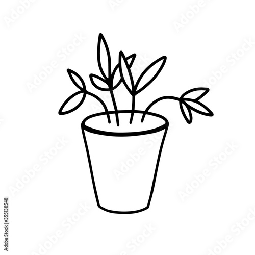 Plant for the room. Pot for home plants isolated on a white background.Vector isolated illustration with a houseplant on a white background. Doodle style. 