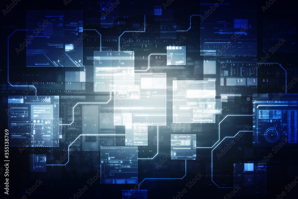 High tech circuit board in abstract technology background. 