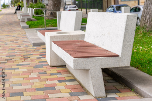 Benches for rest on the coast of black sea, Kobuleti photo