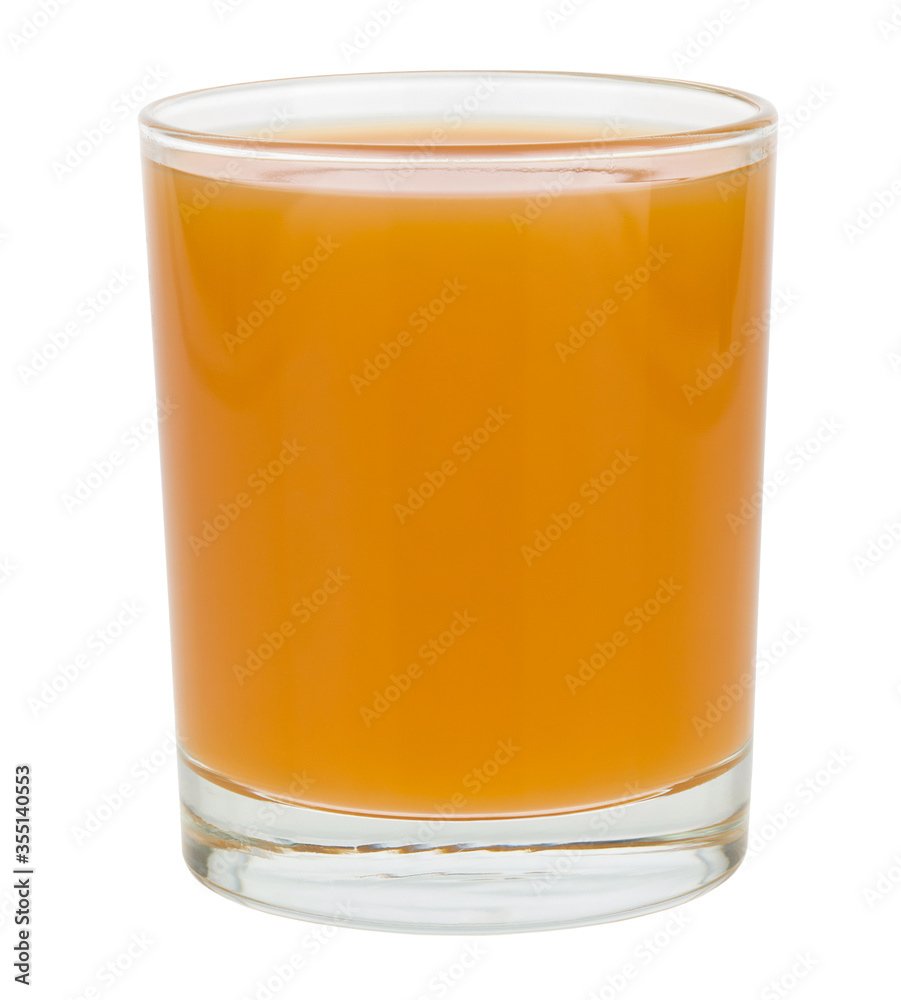 A glass of orange juice isolated on a white background close-up. A glass of orange juice isolated on a white background close-up.