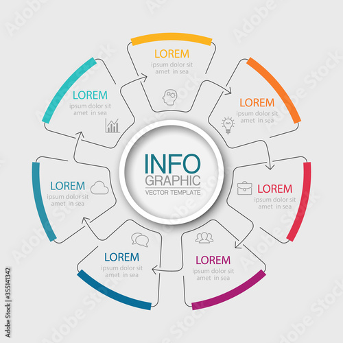 Modern design template for infographics, business, presentations, web design, 7 steps,  options.