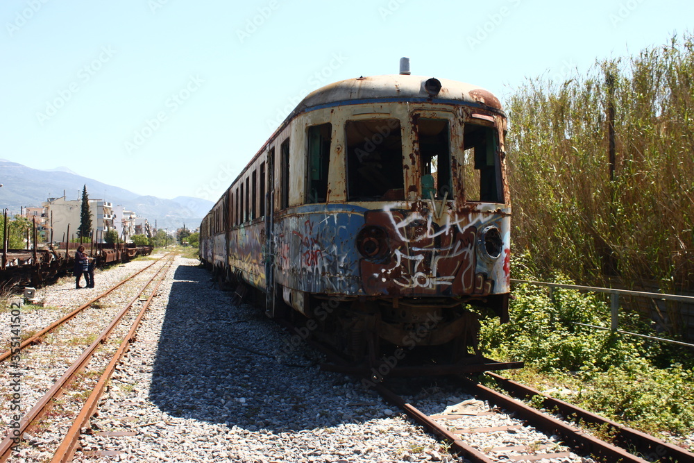 Old rusty abandoned locomotive train