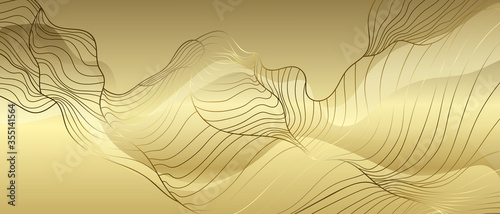 Luxury golden wallpaper. Line arts background, Art Deco Pattern, Vip invitation background texture for print, fabric, packaging design, invite. Vintage vector illustration
