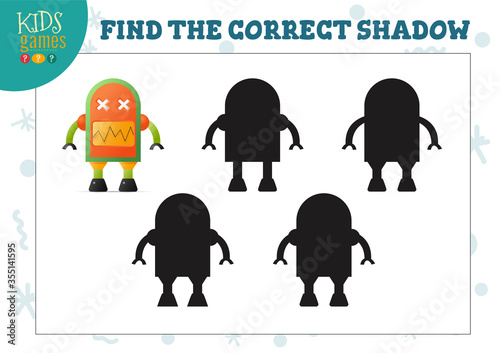 Find the correct shadow for cute cartoon robot educational preschool kids mini game