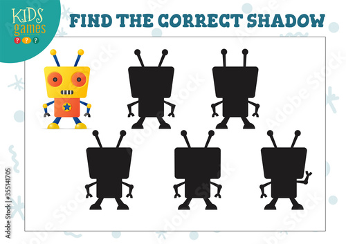 Find the correct shadow for cute cartoon robot educational preschool kids mini game