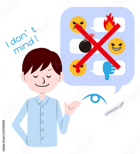 Illustration of a man who don't mind cyberbullying and flaming