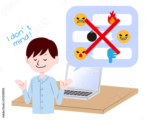 Illustration of a man who don't mind cyberbullying and flaming